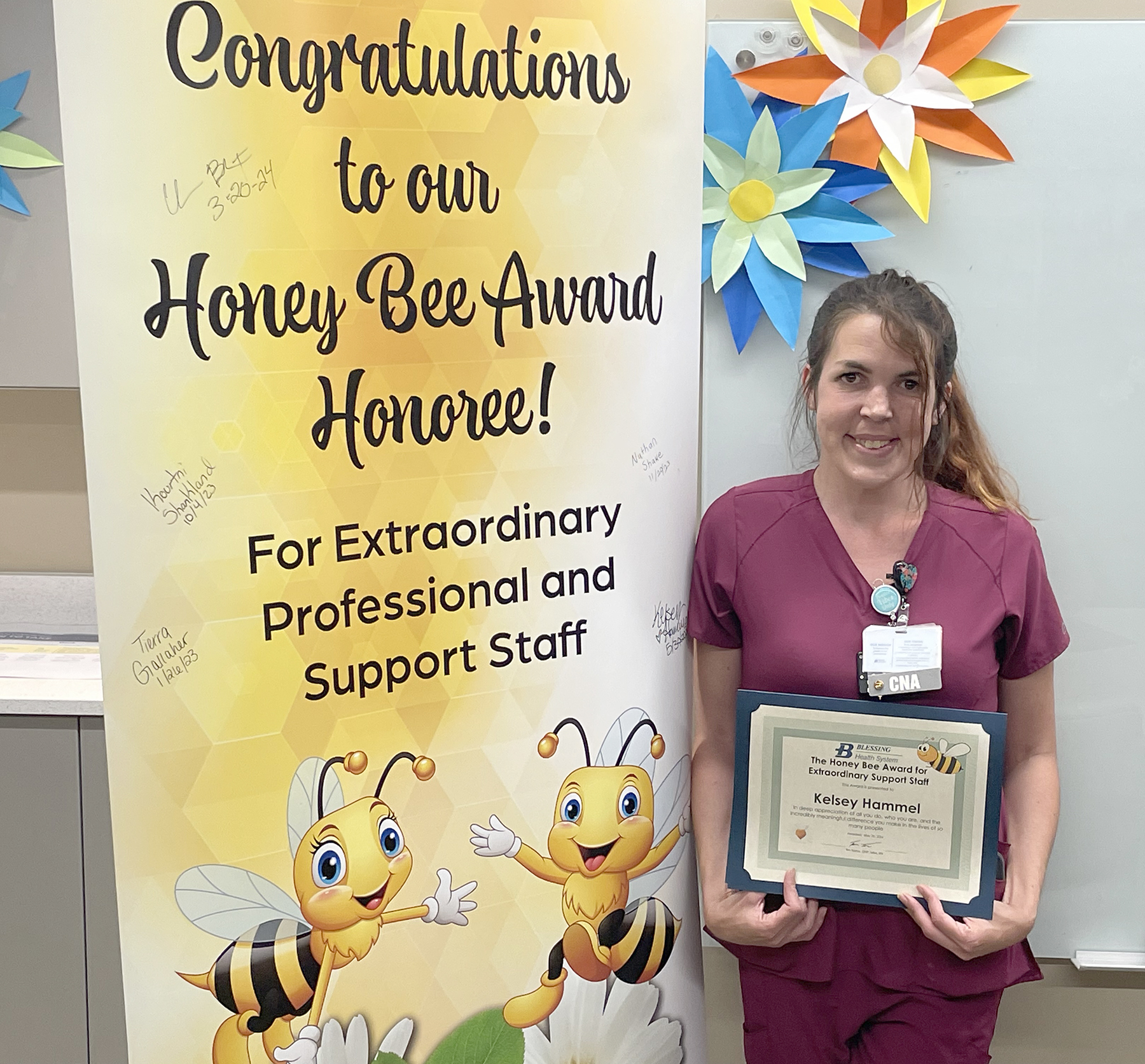 CNA earns Honey Bee award for her patient motivation skills Blessing